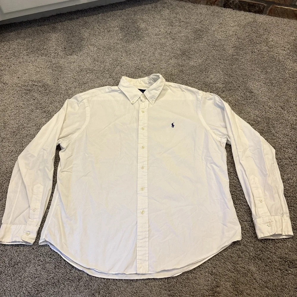 Polo Ralph Lauren Shirt Men 2XL White Slim Fit Performance Long Sleeve Pony L/S